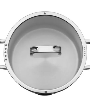 Draufsicht auf das WMF Function 4 Advanced Topf-Set 4-teilig. - silber, ein Edelstahltopf von WMF mit Griffen und einem innenliegenden Deckel.