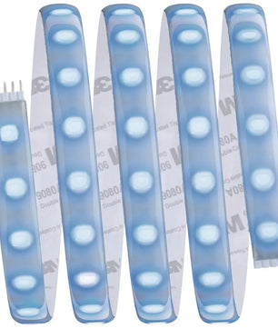 Das Paulmann MaxLED RGBW Basisset 1,5m LED-Streifen in weiß verfügt über fünf nebeneinander liegende Klebestreifen auf weißem Hintergrund - perfekt für die indirekte Beleuchtung in jedem Raum.