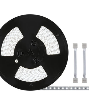 Abgebildet ist eine Paulmann MaxLED 500 dimmbare LED-Leiste (20 m, 75 W, 11000 lm, kaltweiß) mit drei kurzen Anschlusskabeln auf weißem Hintergrund. Die Leuchten liefern eine helle 6500 K Tageslicht-Beleuchtung.