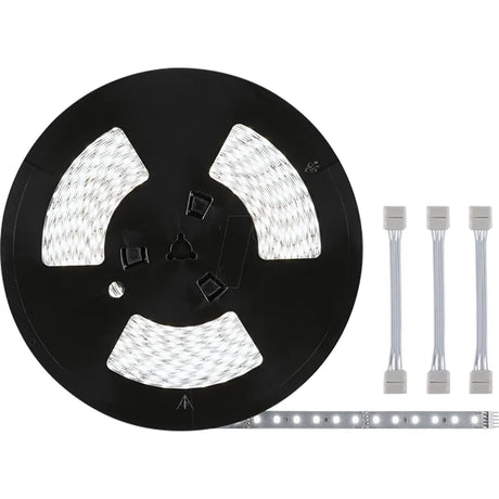 Abgebildet ist eine Paulmann MaxLED 500 dimmbare LED-Leiste (20 m, 75 W, 11000 lm, kaltweiß) mit drei kurzen Anschlusskabeln auf weißem Hintergrund. Die Leuchten liefern eine helle 6500 K Tageslicht-Beleuchtung.