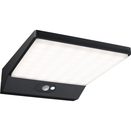 Schwarze Paulmann Ronas Solar LED Außenwandleuchte, von Paulmann, montiert auf weißem Hintergrund.
