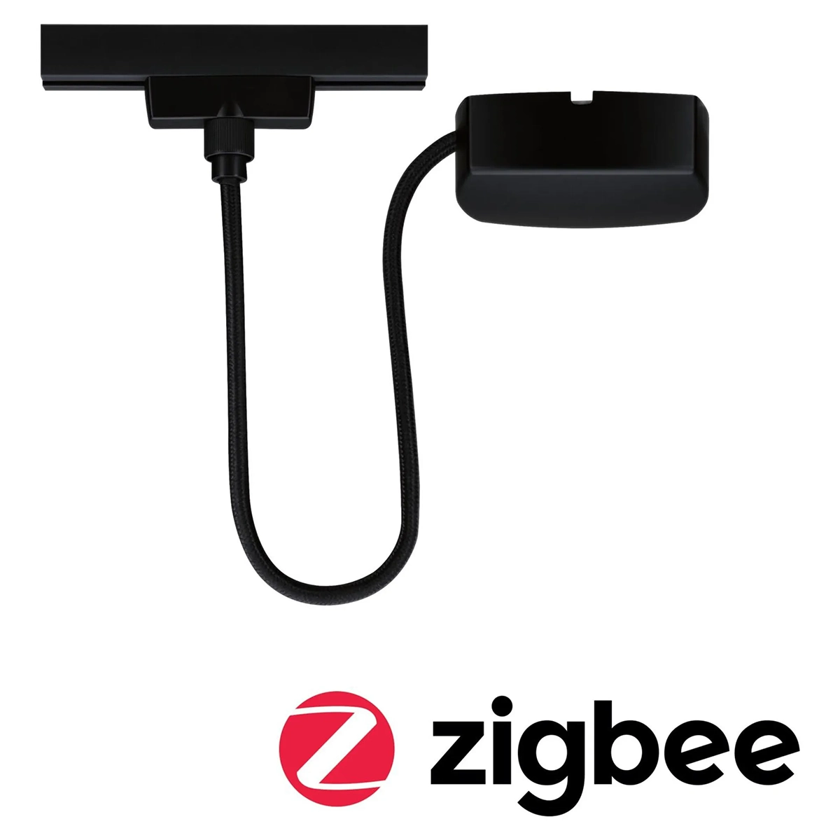 Das Paulmann URail Stromkabel - schwarz ist ein schwarzer elektronischer Zigbee-Controller mit Kabel der Marke Paulmann - perfekt für die Integration in 230V Schienensysteme oder URail Stromkabel Konfigurationen.
