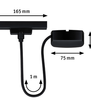 Das Paulmann URail Stromkabel (schwarz) von Paulmann hat einen flexiblen 1m langen Hals, einen 165mm breiten Lampenkopf und einen 75mm breiten und 30mm hohen Sockel. Es ist kompatibel mit dem Zigbee Controller für die Integration intelligenter Beleuchtung.