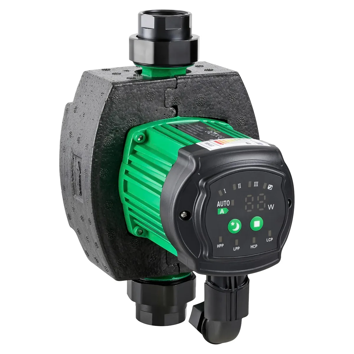 Die Heizungspumpe „saniECO+ ECO2-Plus 25/4 – grün“ von saniECO verfügt über ein digitales Bedienfeld und ein isoliertes Gehäuse und eignet sich somit ideal für moderne Heizungsanlagen.
