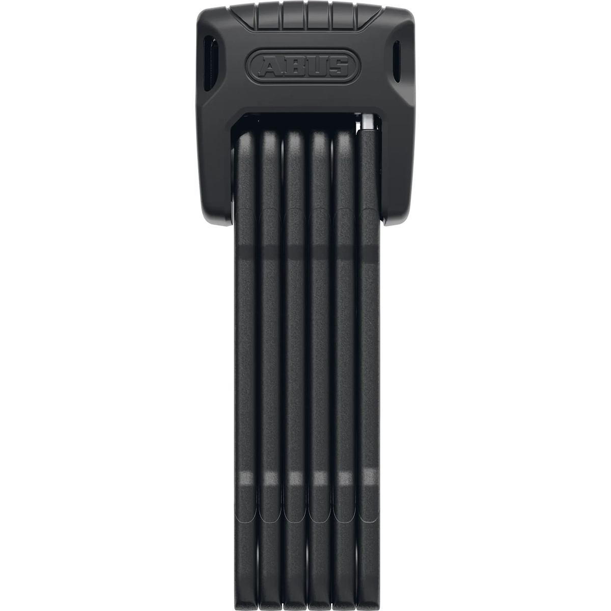 Das ABUS Faltschloss Bordo Granit 6500K ist ein schwarzes Hochsicherheits-Faltschloss im kompakten vertikalen Design mit ABUS-Logo auf der Oberseite - perfekt für E-Bikes und Fahrräder.