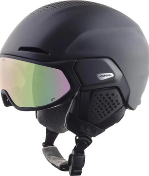 Alpina Alto QV Snowboardhelm in Grau, Größe 51, mit integriertem Visier und Kinnriemen - von Alpina, abgebildet vor weißem Hintergrund.