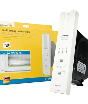 Der Schellenberg RolloDrive 105 STANDARD Gurtwickler in Weiß ist ein elektrischer Gurtwickler mit Zeitsteuerung und eignet sich ideal für Rollladen-Maxi-Systeme.