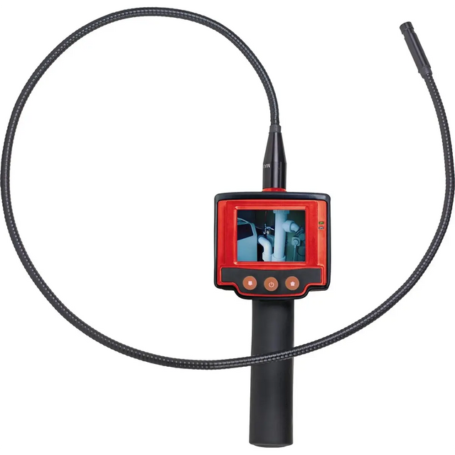 Die ROTHENBERGER INDUSTRIAL TF 2809 Endoskopkamera in Rot verfügt über einen flexiblen Schwanenhals und ein Display für Innenaufnahmen, wodurch sich dieses optische Inspektionsgerät ideal für die Untersuchung schwer zugänglicher Stellen eignet.