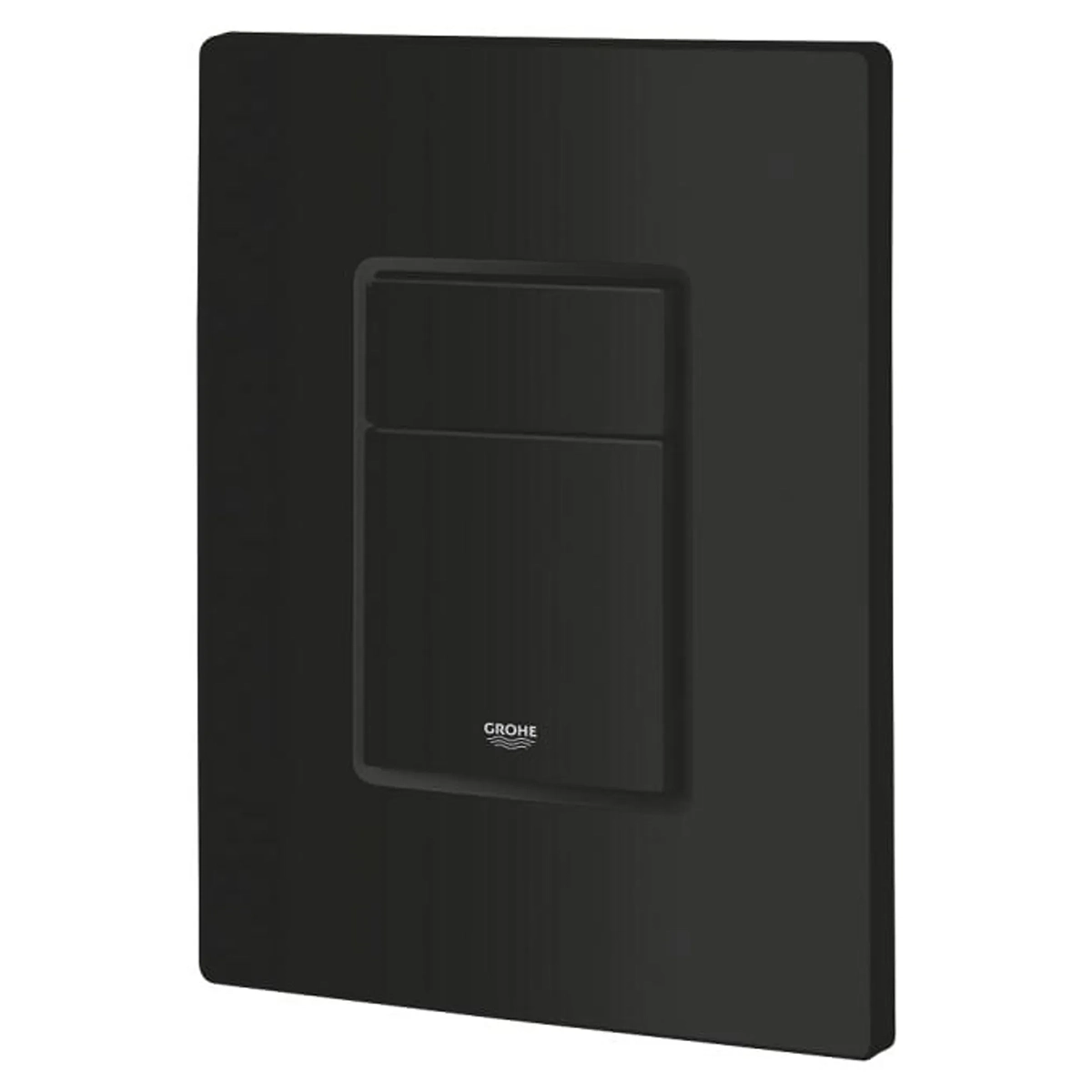 Die GROHE Betätigungsplatte – schwarz ist eine schwarze, rechteckige Betätigungsplatte mit zwei Druckknöpfen, die für Wand-WCs von GROHE entwickelt wurde. Sie zeichnet sich durch eine elegante, mattschwarze Oberfläche aus und verfügt über fortschrittliche Wasserspartechnologie für einen effizienten Wasserverbrauch.