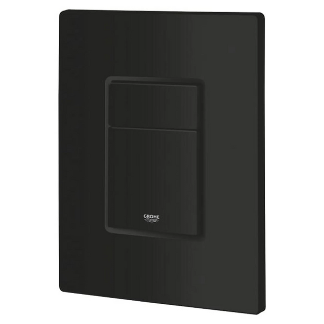 Die GROHE Betätigungsplatte – schwarz ist eine schwarze, rechteckige Betätigungsplatte mit zwei Druckknöpfen, die für Wand-WCs von GROHE entwickelt wurde. Sie zeichnet sich durch eine elegante, mattschwarze Oberfläche aus und verfügt über fortschrittliche Wasserspartechnologie für einen effizienten Wasserverbrauch.