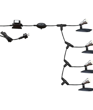 Das Heissner Smart Lights Starter-Set LED-Spots (schwarz) enthält fünf LED-Spots für den Außenbereich mit Netzkabel, Transformator, Stecker und Dämmerungssensor für eine automatische, stilvolle Teichbeleuchtung von Heissner.