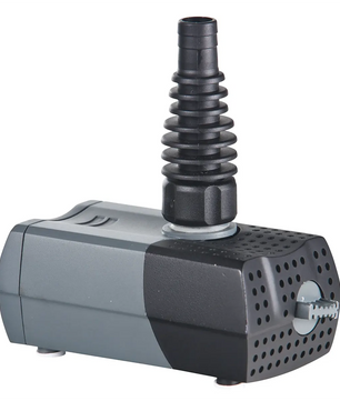 Die Heissner Aqua Stark Multifunktionspumpe - grau ist eine kompakte schwarz-graue Pumpe mit gerippter Düse und belüfteter Front, ideal für vielseitige Wasseranwendungen.