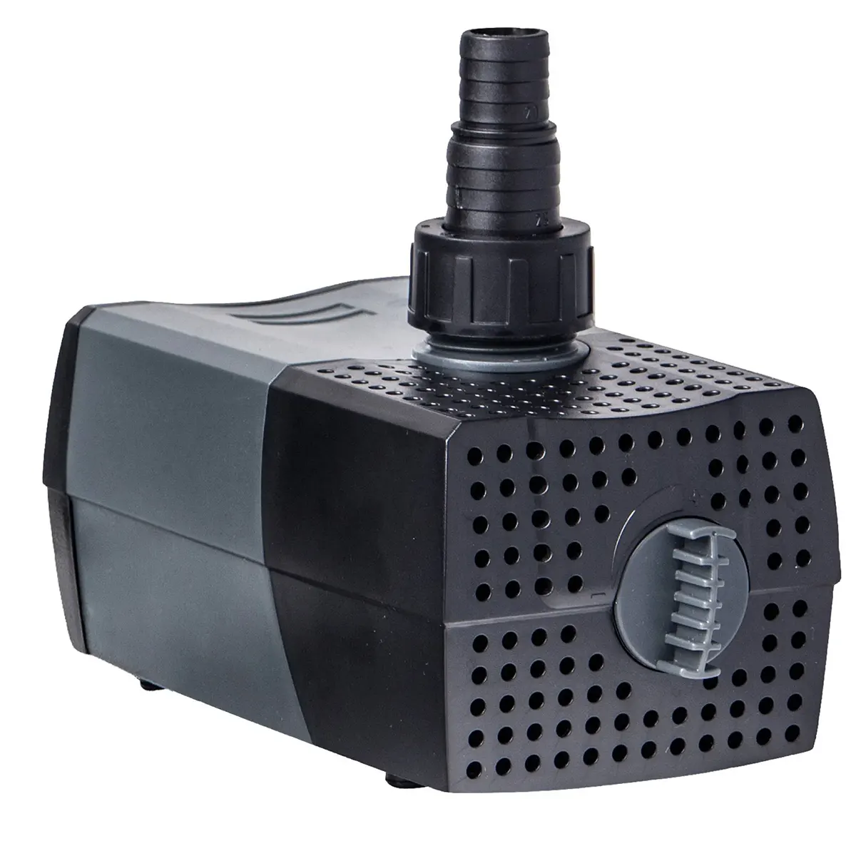 Die Heissner Aqua Stark Multifunktionspumpe - grau ist eine energieeffiziente Schwarz- und Grauwasserpumpe mit gelochter Frontabdeckung und Aufsatzdüse, ideal für verschiedene Anwendungen.