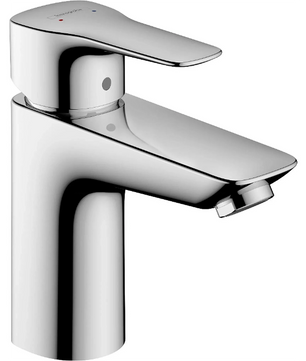 Die hansgrohe MySport L Waschtischarmatur in elegantem Silber mit modernem, zylindrischem Design und praktischer Einhebelmischer-Funktion von hansgrohe wird vor einem weißen Hintergrund präsentiert.