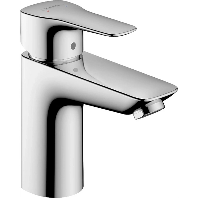 Die hansgrohe MySport L Waschtischarmatur in elegantem Silber mit modernem, zylindrischem Design und praktischer Einhebelmischer-Funktion von hansgrohe wird vor einem weißen Hintergrund präsentiert.