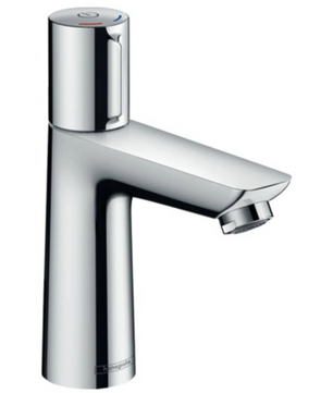 Die hansgrohe Talis Select E 110 Waschtischarmatur in Chrom-Oberfläche verfügt über einen Einhebelgriff zur einfachen Bedienung von Warm- und Kaltwasser.