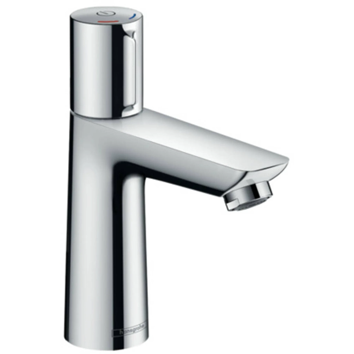 Die hansgrohe Talis Select E 110 Waschtischarmatur in Chrom-Oberfläche verfügt über einen Einhebelgriff zur einfachen Bedienung von Warm- und Kaltwasser.