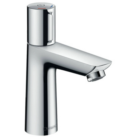 Die hansgrohe Talis Select E 110 Waschtischarmatur in Chrom-Oberfläche verfügt über einen Einhebelgriff zur einfachen Bedienung von Warm- und Kaltwasser.