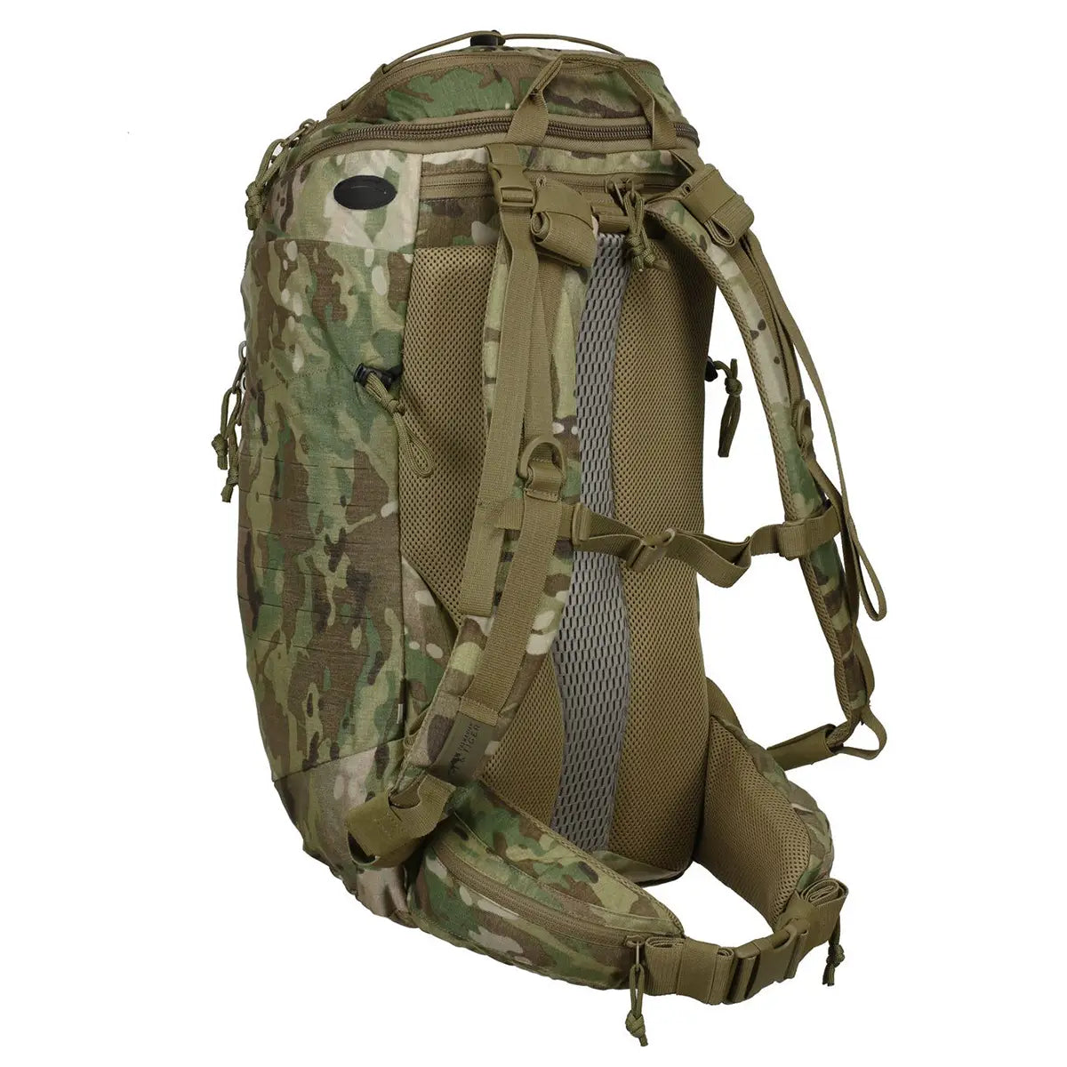 Tasmanian Tiger Modular Pack 30 Rucksack – Multicam von Tasmanian, mit gepolsterten Trägern, Netzrückenpartie, MOLLE-System und zahlreichen Fächern. Abbildung von hinten.