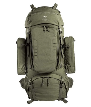 Großer „Tasmanian Tiger TT Range Pack MK II“-Hauptrucksack in Grün mit zahlreichen Fächern und Seitentaschen – ideal für Bushcraft; Vorderansicht.
