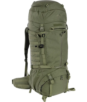 Der Rucksack „Tasmanian Tiger Pathfinder MK II“ in Grün von Tasmanian verfügt über mehrere Fächer, Riemen und ein gepolstertes Schultergurt-System – perfekt als Kampfrucksack für Outdoor-Touren.