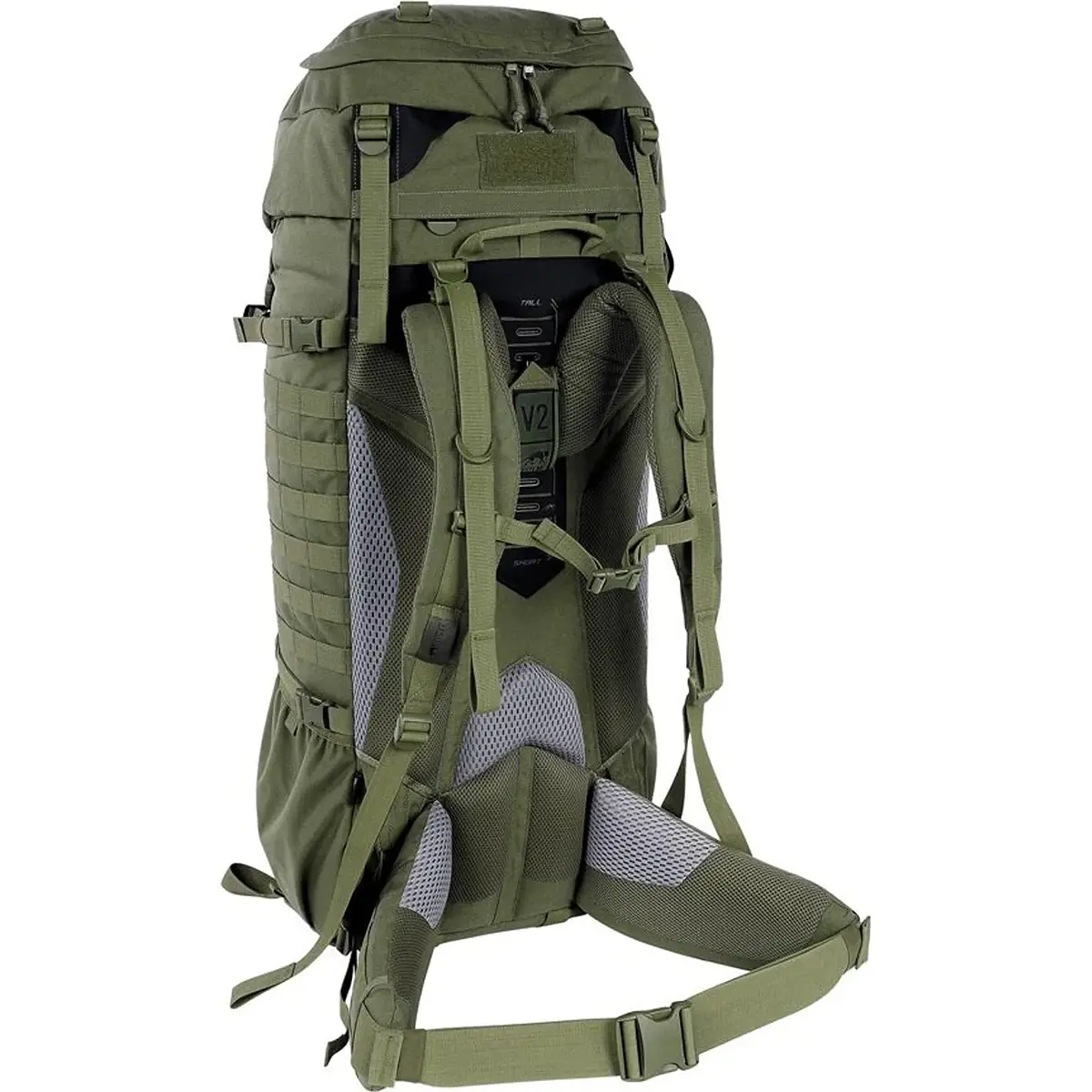 Der Rucksack „Tasmanian Tiger Pathfinder MK II“ – grün von Tasmanian verfügt über gepolsterte Schultergurte, einen Hüftgurt und zahlreiche Verstellmöglichkeiten – perfekt für Outdoor-Touren, da er Komfort und Strapazierfähigkeit für jedes Abenteuer vereint.