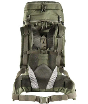 Der Rucksack „Tasmanian Tiger TT Modular Pack 45 Plus“ in Grün verfügt über gepolsterte Schultergurte, einen Hüftgurt, Mesh-Einsätze und ein MOLLE-System – ideal als Einsatzrucksack oder vielseitiger Begleiter für jedes Abenteuer.