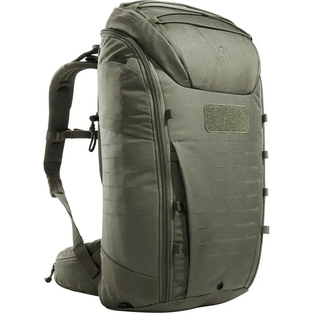 Der Rucksack „Tasmanian Tiger TT Modular Pack 30 IRR“ in Grau/Grün von Tasmanian verfügt über mehrere Reißverschlüsse, gepolsterte Träger, ein robustes Design und ein vielseitiges MOLLE-System – ideal für alle Ihre Anforderungen an einen taktischen Rucksack.