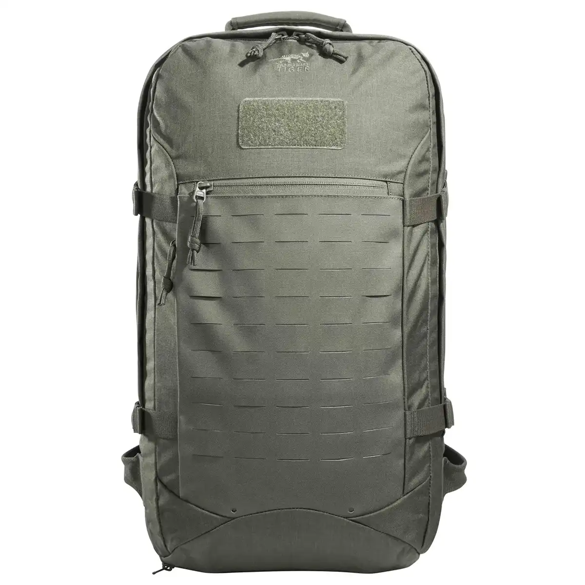 Tasmanian Tiger TT Mission Pack MKII IRR Rucksack in Grau mit Reißverschlusstasche vorne, Seitengurten und minimalistischem Design – ideal für taktische Ausrüstung und eine übersichtliche Organisation.