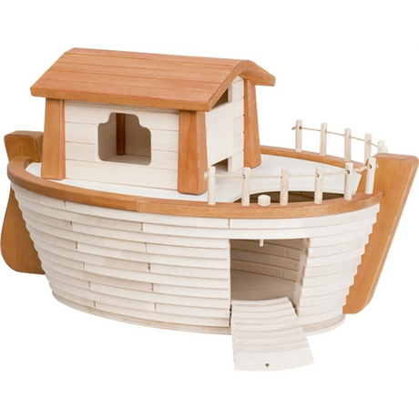 Die Holztiger 80600 Arche Noah, natur/braun ist ein Holzspielzeugboot mit Kajüte, offener Tür und Rampe in hellen Naturtönen - ideal zum kreativen Spielen oder zum Kombinieren mit anderen Holztiger Figuren.