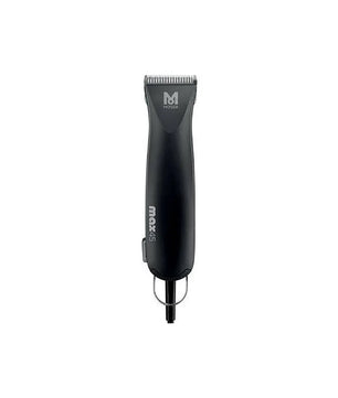 Die „Moser Max 45 Profi-Tierschermaschine“ von Moser ist eine schwarze, kabelgebundene Elektroschermaschine, die aufrecht vor einem schlichten weißen Hintergrund abgebildet ist – eine ideale Wahl für die Fellpflege von Hunden.