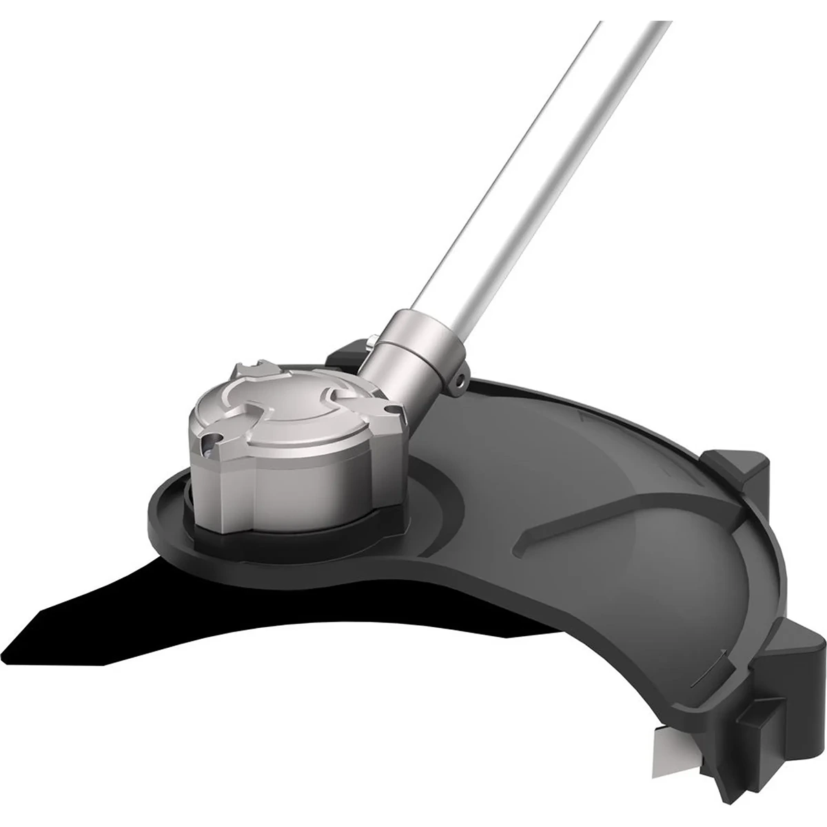 Nahaufnahme des Güde Akku-Freischneiders FS 36-402-30 mit schwarzem Schmutzschutz, Metallwellenaufsatz und modernem bürstenlosen Motor von Güde.