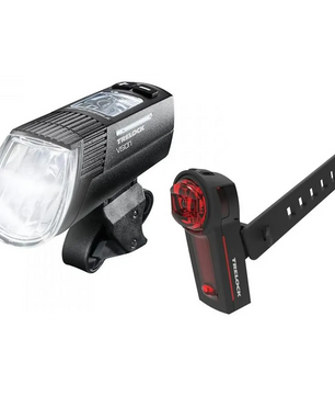 Das TRELOCK LS 760 / LS 740 Vector Signal Vision Leucht-Set - schwarz verfügt über StVZO-geprüfte LED-Front- und Rückleuchten mit Befestigungsgurten für eine sichere Fahrradfahrt. Marke: TRELOCK.