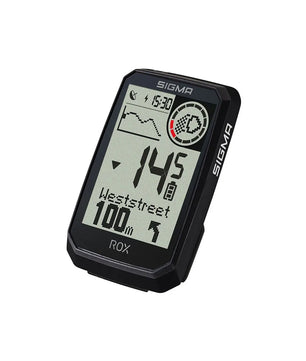 Der SIGMA ROX 4.0 ENDURANCE Fahrradcomputer in schwarz von SIGMA zeigt Distanz, Zeit, Geschwindigkeit und Navigation an - perfekt zum Aufzeichnen von E-Bike-Fahrten.