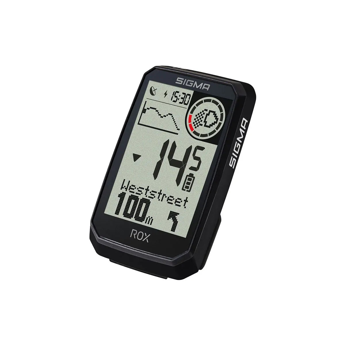 Der SIGMA ROX 4.0 ENDURANCE Fahrradcomputer in schwarz von SIGMA zeigt Distanz, Zeit, Geschwindigkeit und Navigation an - perfekt zum Aufzeichnen von E-Bike-Fahrten.