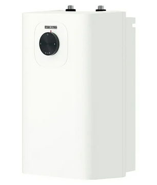Der STIEBEL ELTRON UFP 5 Trend Kleinspeicher in Weiß ist ein kompakter, an der Wand montierter Warmwasserbereiter mit einem schwarzen Temperaturregler an der Vorderseite, der sich ideal für die Untertischmontage eignet und als platzsparender Warmwasserspeicher effizient arbeitet.