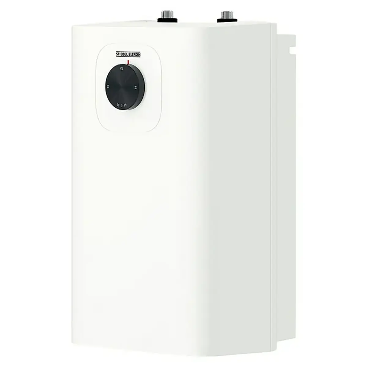Der STIEBEL ELTRON UFP 5 Trend Kleinspeicher in Weiß ist ein kompakter, an der Wand montierter Warmwasserbereiter mit einem schwarzen Temperaturregler an der Vorderseite, der sich ideal für die Untertischmontage eignet und als platzsparender Warmwasserspeicher effizient arbeitet.