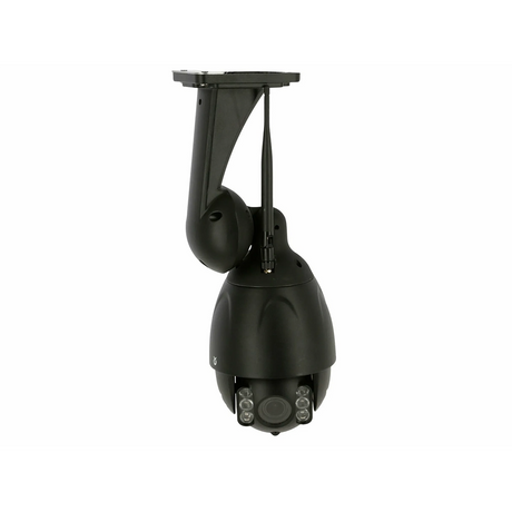 Die Kerbl IPCam 10809 Sicherheitskamera in schwarz verfügt über Antennen, kann kopfüber montiert werden und hat mehrere Infrarot-LEDs rund um das Objektiv für klare Nachtsicht.