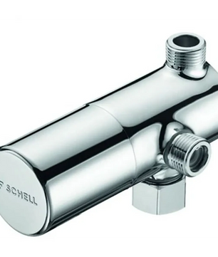 Das SCHELL Eckventil-Thermostat Universal – silber ist ein verchromtes Eckventil von SCHELL, das sowohl mit seitlichen als auch mit oberen Gewindeanschlüssen sowie einem Verbrühungsschutz für erhöhte Sicherheit ausgestattet ist und sich somit ideal für Sanitärinstallationen wie Thermostat-Waschtische oder Eckventil-Thermostat-Anwendungen eignet.