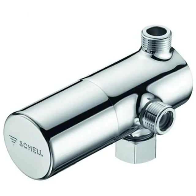 Das SCHELL Eckventil-Thermostat Universal – silber ist ein verchromtes Eckventil von SCHELL, das sowohl mit seitlichen als auch mit oberen Gewindeanschlüssen sowie einem Verbrühungsschutz für erhöhte Sicherheit ausgestattet ist und sich somit ideal für Sanitärinstallationen wie Thermostat-Waschtische oder Eckventil-Thermostat-Anwendungen eignet.
