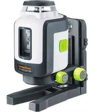 Der Laserliner G360 SmartLine-Laser in Schwarz ist ein kompakter 360°-Linienlaser mit grünem Laserstrahl, grünen Einstellknöpfen und dem Laserliner-Logo.