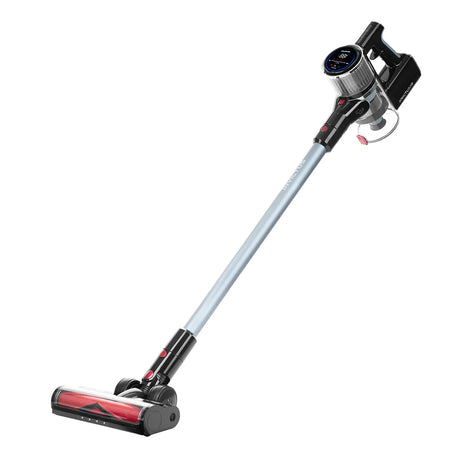 Das INVICTUS Staubsauger-Set INVICTUS X9 ist ein kabelloser Stabstaubsauger mit Digitalanzeige, langem Silbergriff und einer Elektrobürste für gründliche Reinigung.