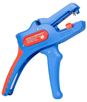 Die Weicon No. 5 Pro Abisolierzange - blau, ist ideal für Schaltschrankbau und Elektroinstallationen und wird vor einem weißen Hintergrund gezeigt.