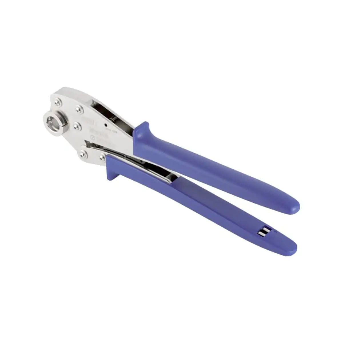 Die Geberit MEPLA Handpresszange 20 mm - blau von Geberit verfügt über blaue Griffe und einen Metallkopf, perfekt für die Herstellung sicherer MEPLA Rohrverbindungen. Abgebildet isoliert auf einem weißen Hintergrund.
