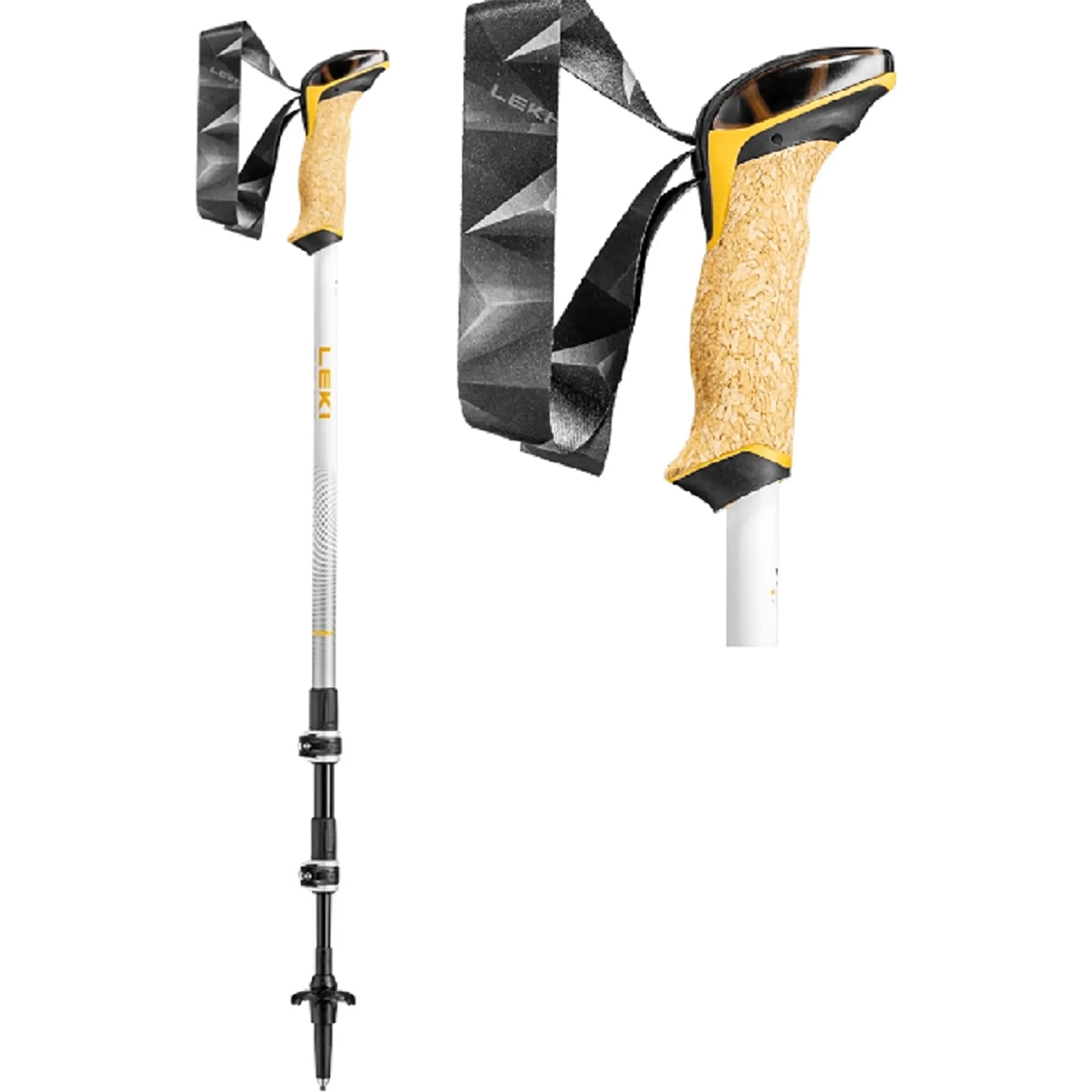 Die LEKI Cressida Trekkingstöcke - weiß verfügen über einen Korkgriff, eine Handgelenkschlaufe und verstellbare Verschlussteile - ideale Wanderstöcke Damen aus robustem Aluminium.