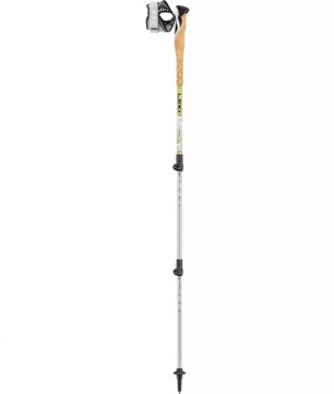 Die LEKI Cross Trail TA Trekkingstöcke - braun sind verstellbare Trekkingstöcke mit Korkgriff, robuster Aluminiumkonstruktion, Speed Lock+ Verstellsystem und einer Metallspitze, hier ausgezogen vor weißem Hintergrund.