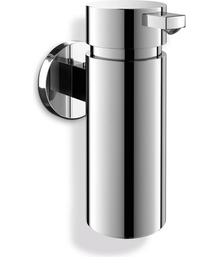 Der ZACK SCALA Wand-Lotionsspender – silber von ZACK ist ein zylinderförmiger Wandspender mit Chromoberfläche, Pumpdüse und reflektierender Oberfläche.