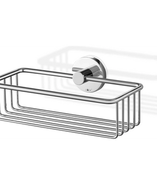 Der ZACK SCALA 40084 Duschkorb – silber von ZACK ist ein rechteckiger, an der Wand montierter Drahtkorb mit glänzender Chromoberfläche, der sich perfekt als Edelstahl-Duschablage für die praktische Aufbewahrung im Badezimmer oder in der Küche eignet.