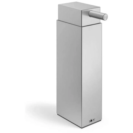 Der Seifenspender „ZACK LINEA – silber“ von ZACK besticht durch sein schlankes, modernes Design aus Edelstahl mit einer Pumpe an der Oberseite – ein elegantes und minimalistisches Accessoire für jedes Badezimmer.