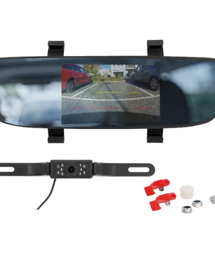 AEG SR5 Rückfahrkamera – schwarz, inklusive Rückspiegelmonitor, Rückfahrkamera, Verkabelungskomponenten und Befestigungsmaterial. Dieses Set von AEG ist mit den AEG-Rückfahrkamerasystemen kompatibel und sorgt für eine bequeme Installation und klare Sicht.